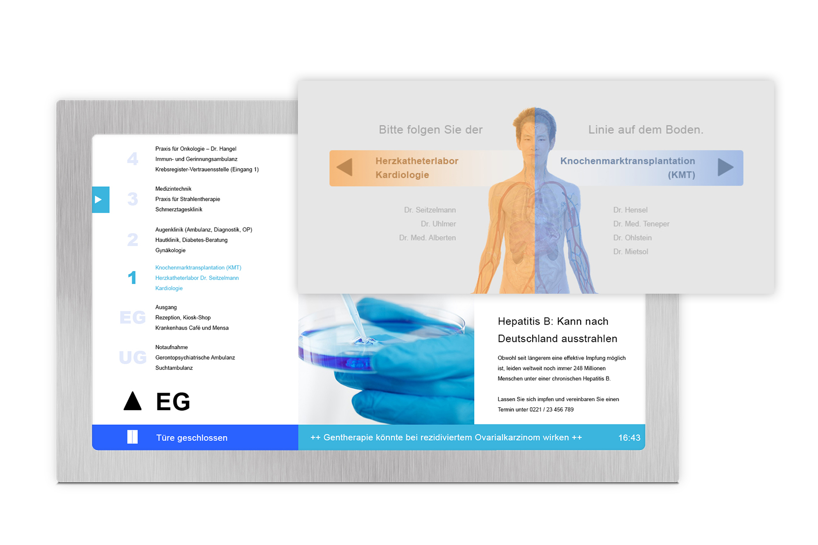 floor overview and site plan Aufzugsdisplays für Krankenhäuser